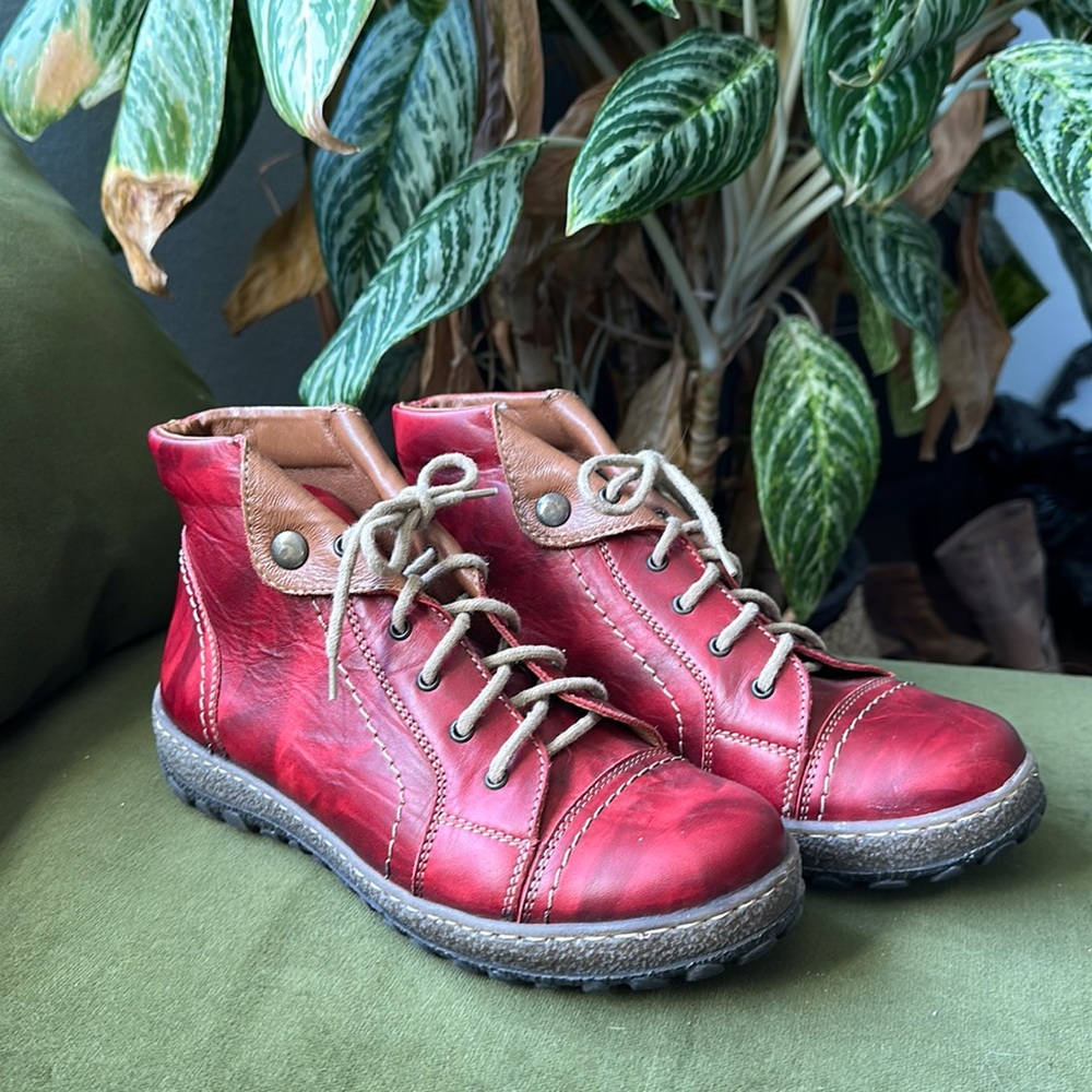 V-Italia 1041 Kiki Red Venezia Leather High Top Boots Trainers EU 38